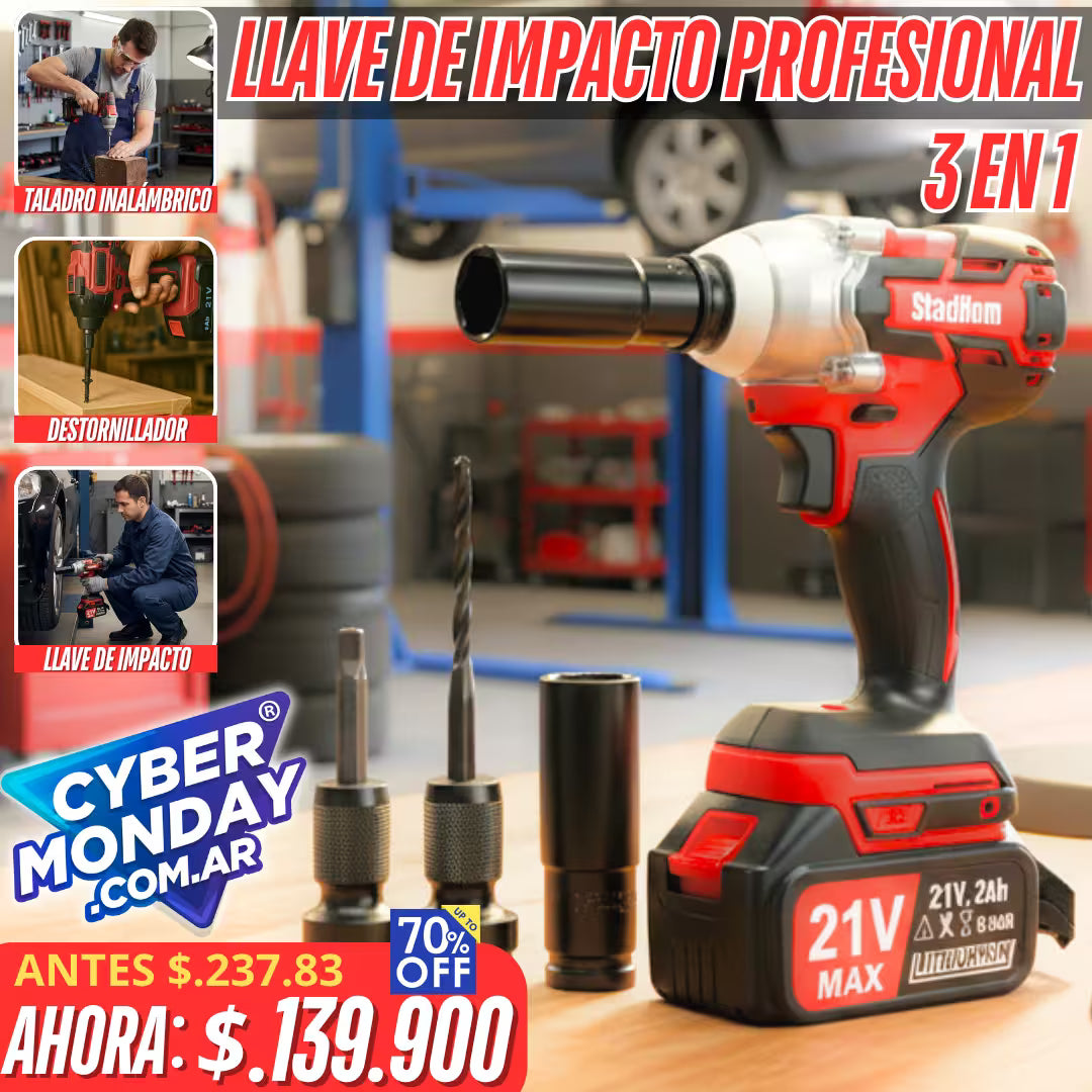 LLAVE DE IMPACTO 3 en 1 - Doble Batería