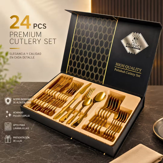 Set de Cubiertos Dorados 24 Piezas