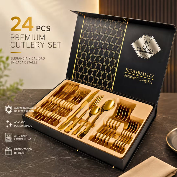 Set de Cubiertos Dorados 24 Piezas